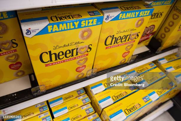 Boxes of General Mills Inc. Brand Cheerios cereal for sale at a store in White Plains, New York, U.S., on Friday, March 19, 2021. General Mills Inc....