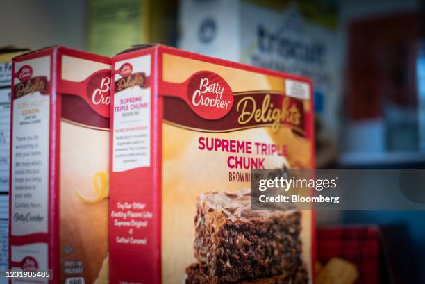 General Mills Inc. Brand Betty Crocker brownie mix arranged in Dobbs Ferry, New York, U.S., on Saturday March 20, 2021. General Mills Inc. Released...