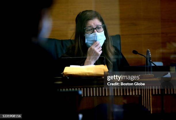 Waltham District Court Judge Sarah Ellis at a Zoom Arraignment for Clauvens Janvier at the Second District Court of Eastern Middlesex in Waltham, MA...