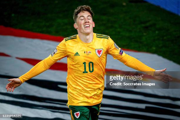 Harry Wilson of Wales celebrates 0-1 during the World Cup Qualifier match between Belgium v Wales on March 24, 2021