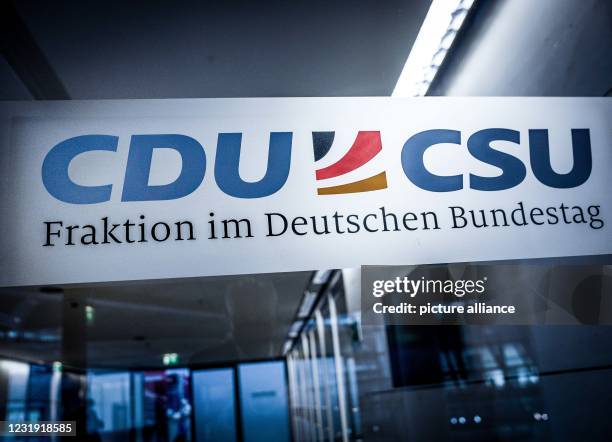 March 2021, Berlin: The entrance to the parliamentary group hall of the Union in the Bundestag. CDU and CSU form a parliamentary group as CDUCSU....