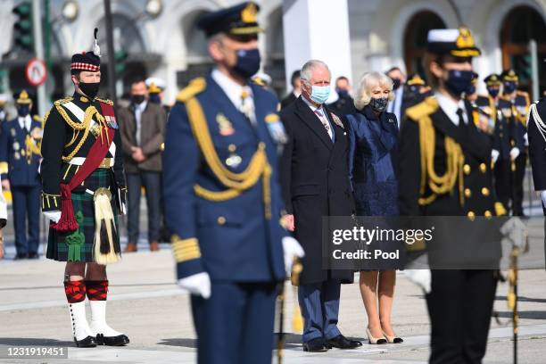 Prince Charles, Prince of Wales and Camilla, Duchess of Cornwall arrive to lay a wreath at the Memorial of the Unknown Soldier in Syntagma Square...