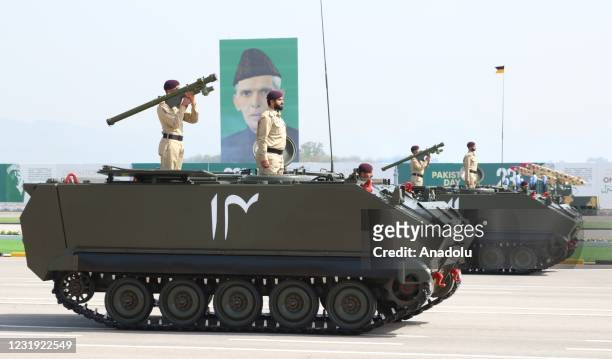 Pakistani army take part in a military parade to mark Pakistan's National Day in Islamabad, Pakistan on March 25, 2021. The military parade delayed...