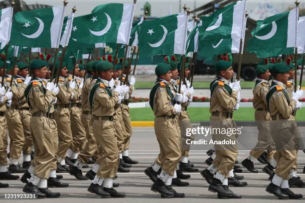 Pakistani army take part in a military parade to mark Pakistan's National Day in Islamabad, Pakistan on March 25, 2021. The military parade delayed...