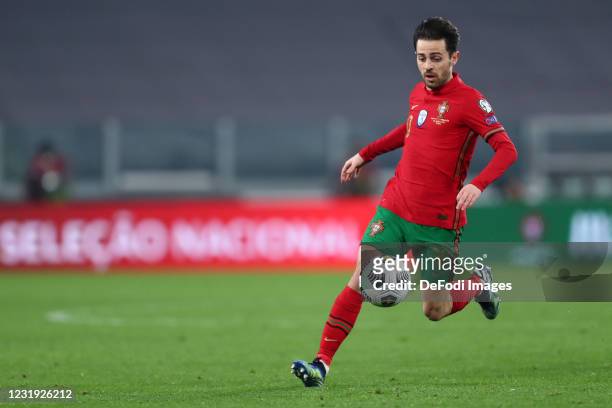 Bernardo Silva of Portugal controls the ball during the FIFA World Cup 2022 Qatar qualifying match between Portugal and Azerbaijan on March 24, 2021...