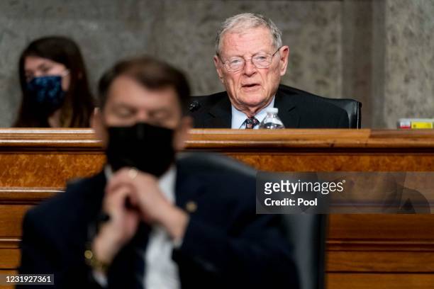 Ranking Member Sen. Jim Inhofe speaks during a hearing to examine United States Special Operations Command and United States Cyber Command in review...