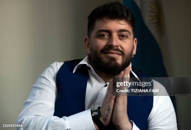 The Italian son of the late football idol Diego Maradona, Diego Armando Maradona Sinagra, known as Diego Junior, poses after he was granted the...