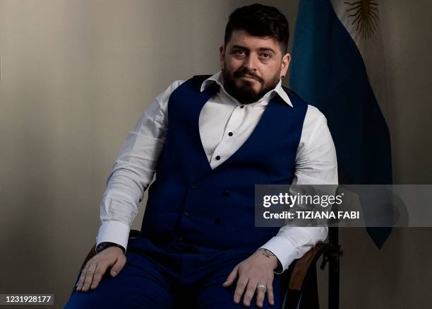 The Italian son of the late football idol Diego Maradona, Diego Armando Maradona Sinagra, known as Diego Junior, poses after he was granted the...