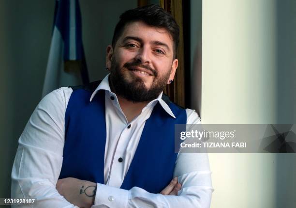 The Italian son of the late football idol Diego Maradona, Diego Armando Maradona Sinagra, known as Diego Junior, poses after he was granted the...