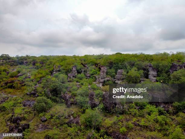 View from the stone formation called Puerta de Orion , an imposing rocky structure higher than 12 meters and 15 meters in width, in San Jose del...