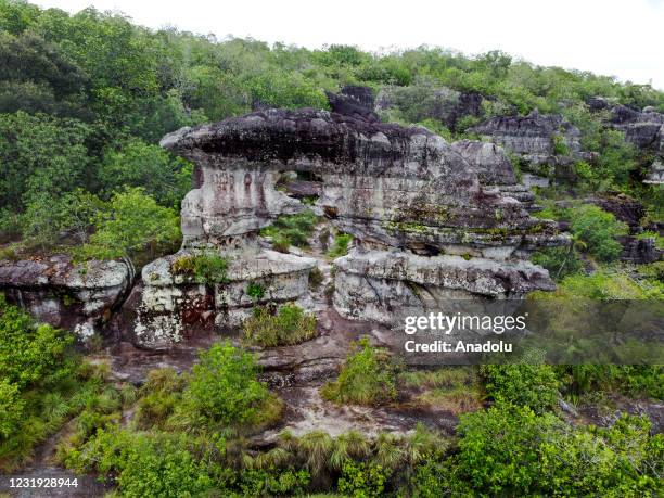 View from the stone formation called Puerta de Orion , an imposing rocky structure higher than 12 meters and 15 meters in width, in San Jose del...