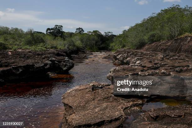 View of a place with many old stones in San Jose del Guaviare, Colombia on March 24, 2021. The area is covered with old stones that are found in many...