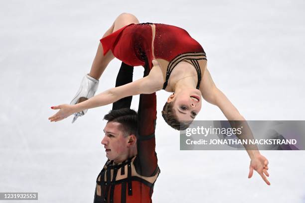 Russia's Anastasia Mishina and Aleksandr Galliamov perform during the pairs' free skating programme event at the ISU World Figure Skating...