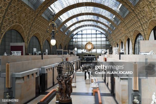 This picture taken on March 24, 2021 shows the sculpture gallery of Orsay's national museum in Paris.