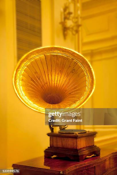 golden gramophone. - gramophone stock pictures, royalty-free photos & images