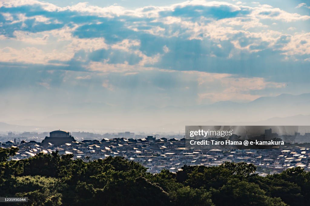 Sunset sunbeam on the residential districts in Kanagawa prefecture of Japan