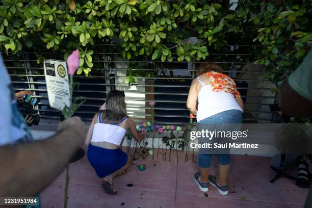 Vigil is held in honor of Christine Englehardt in front of The Albion Hotel on March 26, 2021 in Miami Beach, Florida. Last week, during spring...