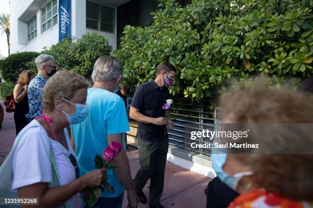 Vigil is held in honor of Christine Englehardt in front of The Albion Hotel on March 26, 2021 in Miami Beach, Florida. Last week, during spring...