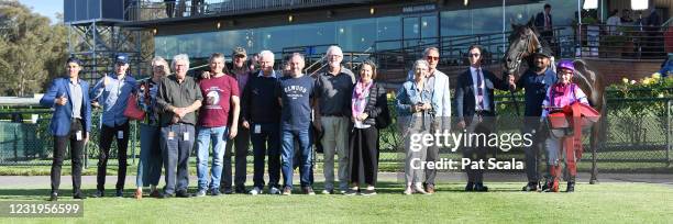 Connections of Fighting Harada after winning the No Fuss Event Hire BM78 Handicap at Bendigo Racecourse on March 27, 2021 in Bendigo, Australia.