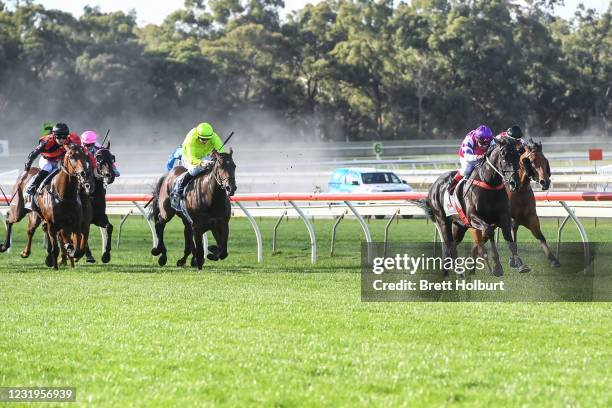 Fighting Harada ridden by Dean Yendall wins the No Fuss Event Hire BM78 Handicap at Bendigo Racecourse on March 27, 2021 in Bendigo, Australia.