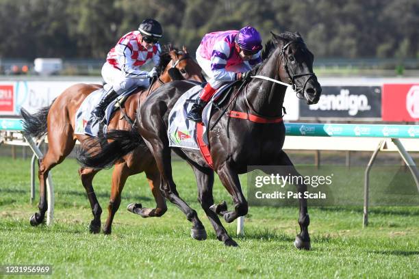 Fighting Harada ridden by Dean Yendall wins the No Fuss Event Hire BM78 Handicap at Bendigo Racecourse on March 27, 2021 in Bendigo, Australia.