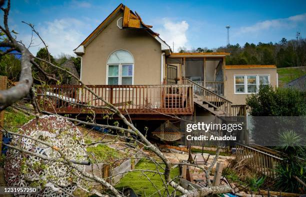 View of the damage around the house at the site aftermath of multiple tornados on March 27, 2021 in Alabama, United States. At least five people were...