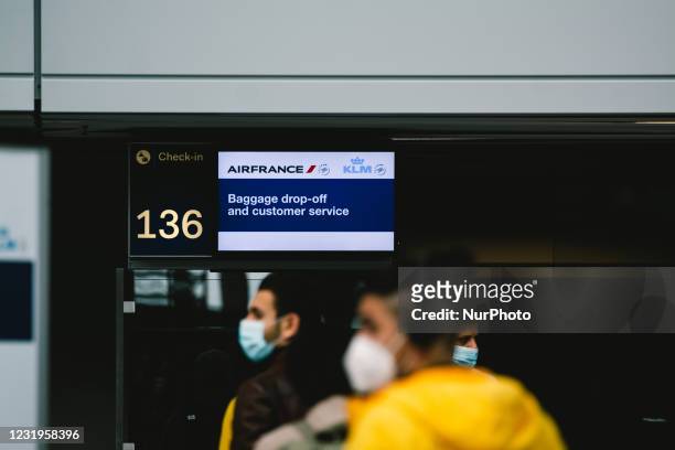 General view of air France check in counter at Duessedorf airport, Germany on March 26, 2021 as airlines adds more flights to cope with surge in...