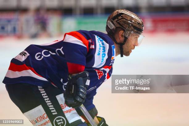 Brent Raedeke of Iserlohn Roosters looks during the DEL match between Iserlohn Roosters and EHC Red Bull München on March 23, 2021 in Iserlohn,...