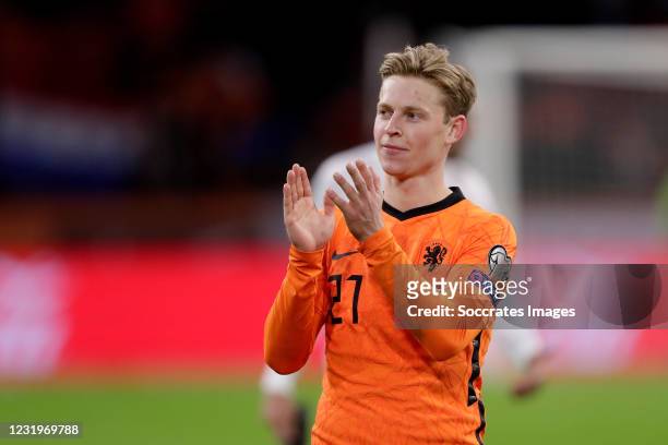 Frenkie de Jong of Holland celebrates the victory during the World Cup Qualifier match between Holland v Latvia at the Johan Cruijff Arena on March...
