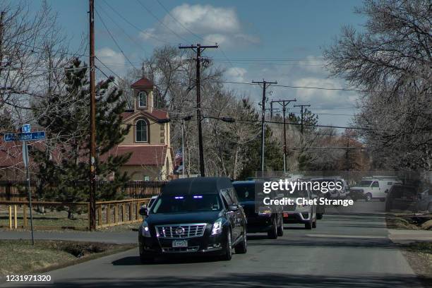 Funeral procession for Neven Stanisic leaves Saint John The Baptist Serbian Orthodox Church on March 27, 2021 in Lakewood, Colorado. Stanisic was a...