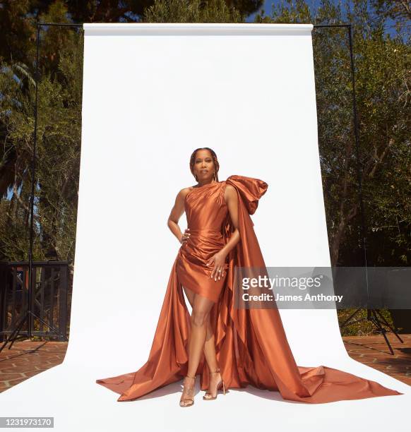 Actress/director Regina King gets ready for the 52nd NAACP Image Awards on March 27, 2021 in Los Angeles, California.