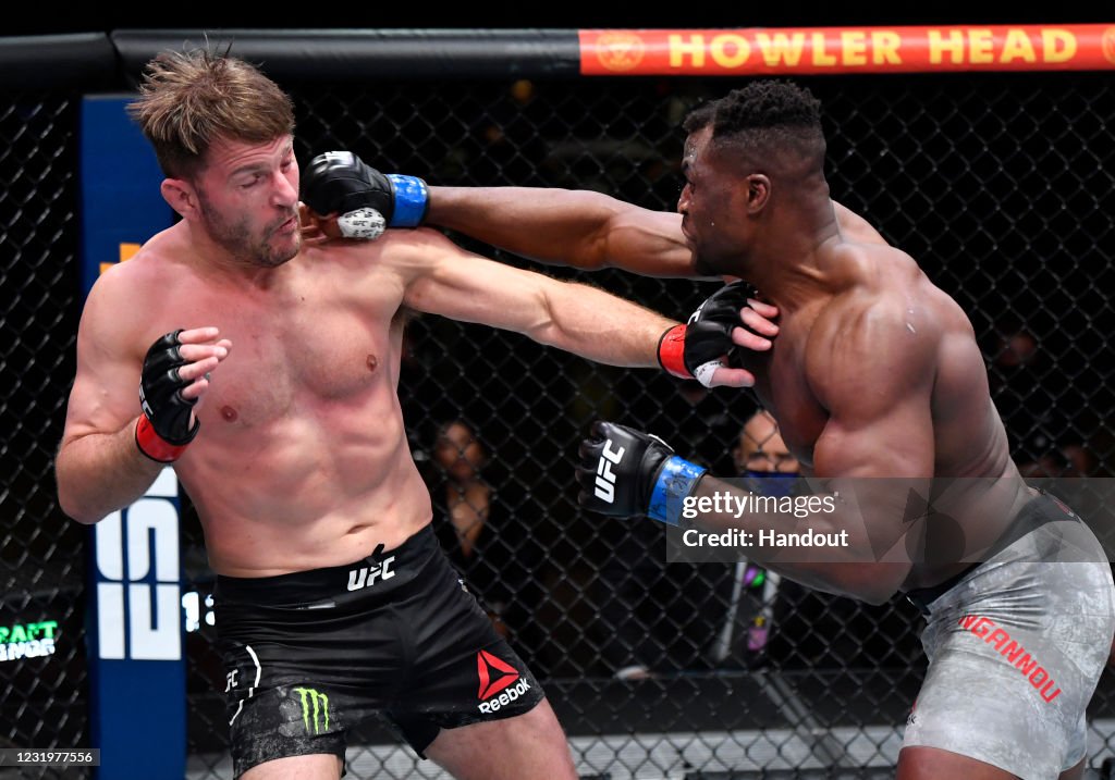 In this handout image provided by UFC, Francis Ngannou of Cameroon