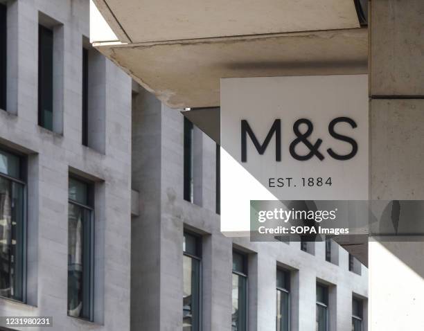 Marks & Spencer sign seen in central London, Fenchurch Street.