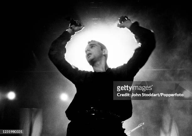 Dave Gahan of Depeche Mode performing on stage at Pabellon Del Real Madrid during their "Music For The Masses" tour on 22nd October, 1987 in Madrid,...
