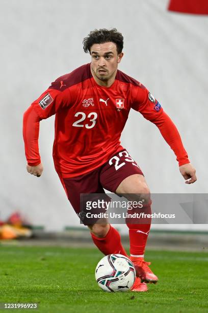 Xherdan Shaqiri of Switzerland in action during the FIFA World Cup 2022 Qatar qualifying match between Switzerland and Lithuania at Kybunpark on...