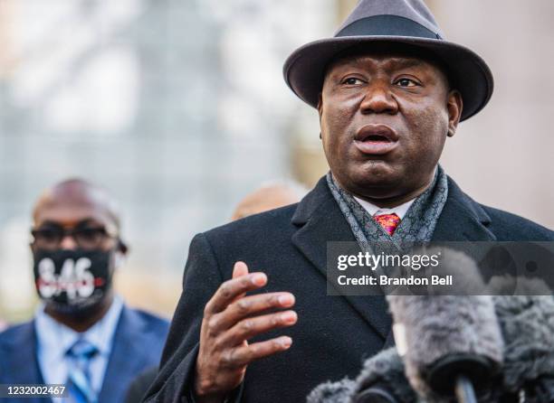 Attorney Ben Crump speaks during a news conference on March 29, 2021 in Minneapolis, Minnesota. Opening statements begin today in the trial of former...