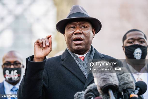 Attorney Ben Crump speaks during a news conference on March 29, 2021 in Minneapolis, Minnesota. Opening statements begin today in the trial of former...