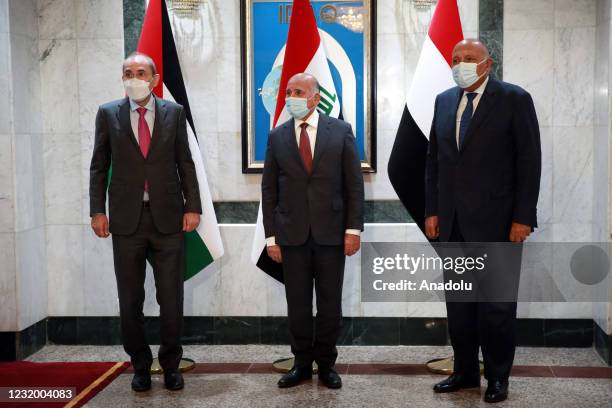 Egyptian Foreign Minister Sameh Shoukry and Jordanese Foreign Minister Ayman Safadi meet Iraqi Foreign Minister, Fuad Hussein, in Baghdad, Iraq on...