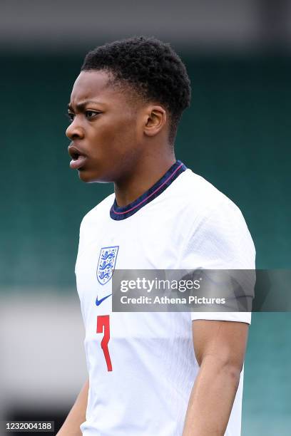 Karamoko Dembele of England U18 during the International Friendly match between Wales U18 and England U18 at Leckwith Stadium on March 29, 2021 in...