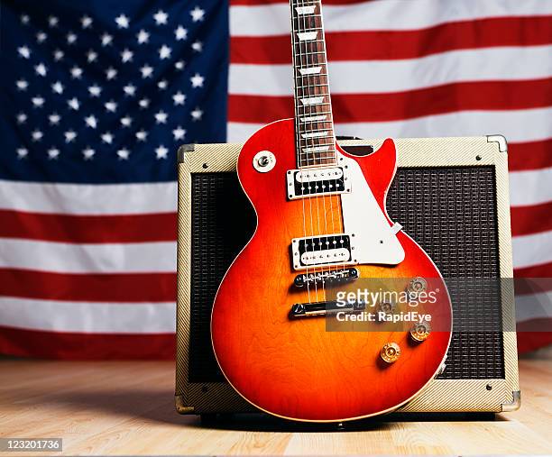 american music: guitar with us flag - country and western music stock pictures, royalty-free photos & images