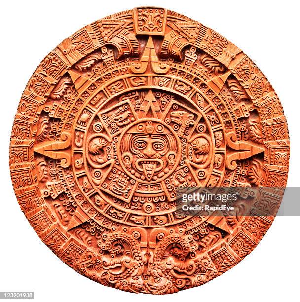 azteca calendario de piedra del sol - calendario azteca fotografías e imágenes de stock