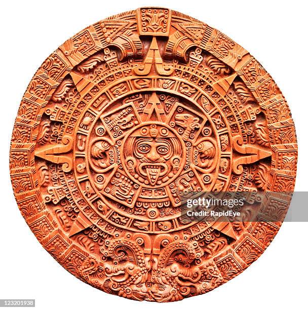 aztec calendar stone of the sun - mayan stock pictures, royalty-free photos & images