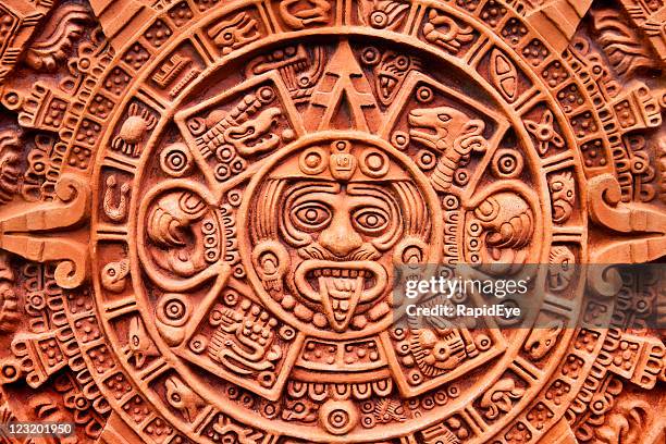 aztec calendar stone of the sun - maya maya stock pictures, royalty-free photos & images