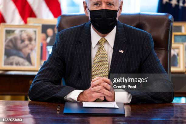 President Joe Biden speaks before signing the Paycheck Protection Program extension in the Oval Office of the White House on March 30, 2021 in...