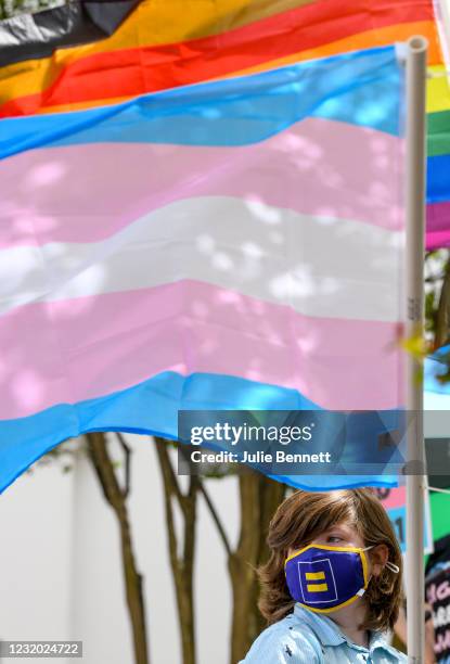 Malcolm Smith attends a rally at the Alabama State House to draw attention to anti-transgender legislation introduced in Alabama on March 30, 2021 in...