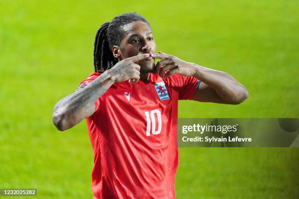 Gerson Rodrigues of Luxembourg celebrates after scoring his team's first goal during the FIFA World Cup 2022 Qatar qualifying match between...