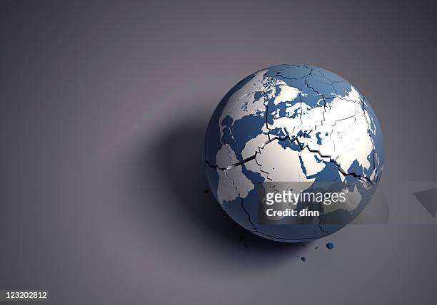broken globe concept for fragile world heritage - world politics stockfoto's en -beelden