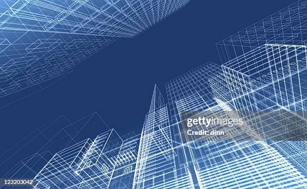 architectural drawing - wireframe render - blueprint stockfoto's en -beelden