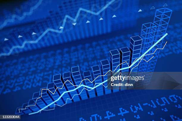 aumento dei valori di diagrammi - 3d rendering - line graph foto e immagini stock