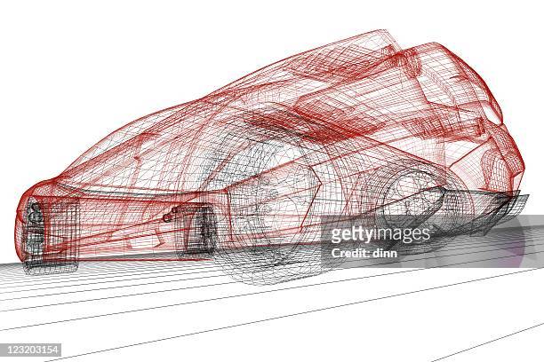 sport car wireframe render - red car wire stock pictures, royalty-free photos & images